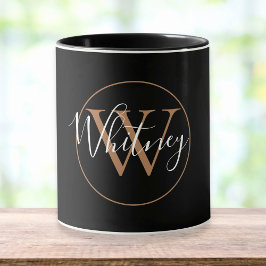 Caneca Preta Elegante com Nome em Letra Monograma 