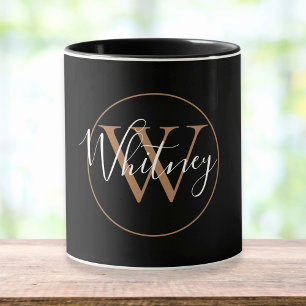 Caneca Preta Elegante com Nome em Letra Monograma