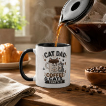 Caneca Preta Engraçada Café e Gatos para Pai de Ga