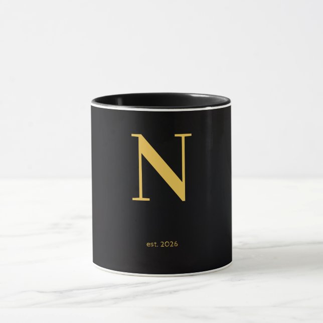 Caneca Preta Letra Dourada | Caneca de Monograma M (Centro)
