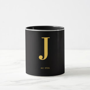 Caneca Preta Letra J Dourada Caneca Monograma Mi