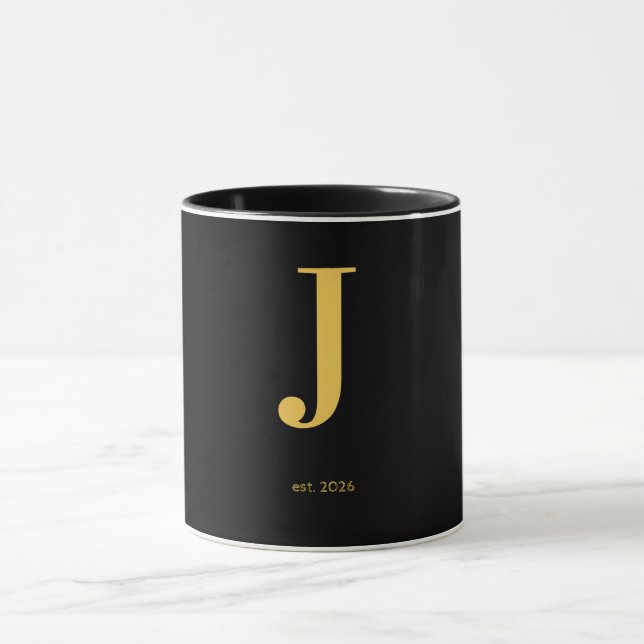 Caneca Preta Letra J Dourada | Caneca Monograma Mi (Centro)