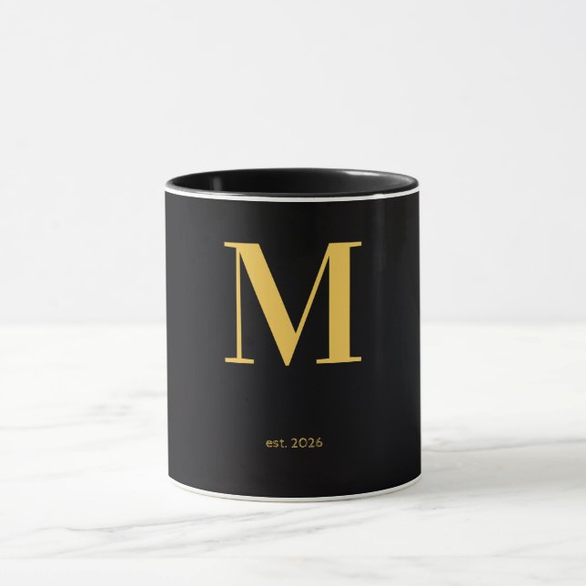 Caneca Preta Letra M Dourada | Caneca Monograma Mi (Centro)