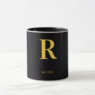 Caneca Preta Letra R Dourada | Caneca Monograma Mi