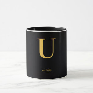 Caneca Preta U Letra Dourada   Caneca Monograma Mi