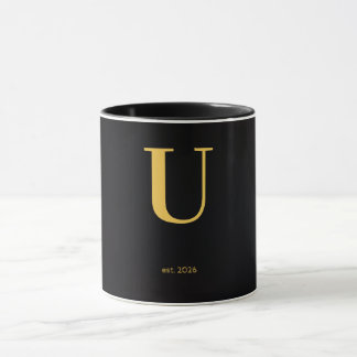 Caneca Preta U Letra Dourada | Caneca Monograma Mi
