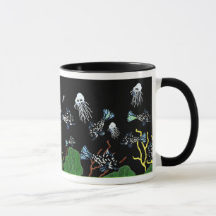 Caneca preta verde do coral das medusa dos peixes