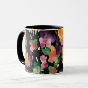 Caneca Preto Abstrato Pêssego Laranja Verde Rosa