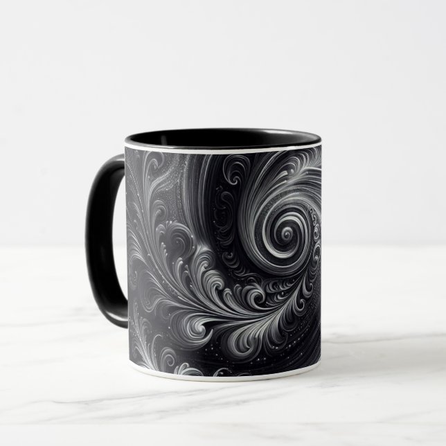 Caneca Preto Branco Cinza Abstrato Moderno Simples Redemo (Frente Esquerda)