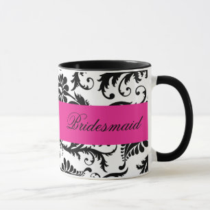 Caneca Preto, Branco, Damasco Rosa, Bridesmaid Mug