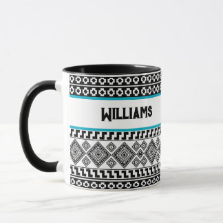 Caneca Preto Branco Geométrico Monograma Tribal Polinésio