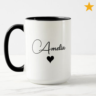 Caneca Preto Branco Nome Personalizado Tipografia Cursiva
