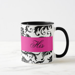Caneca Preto, Branco, Rosa, Damasco "Sua Caneca"