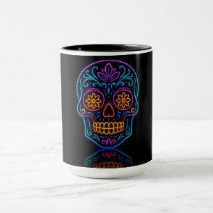 Caneca Preto, caveira de açúcar néon/bem-vindo ao dia dos