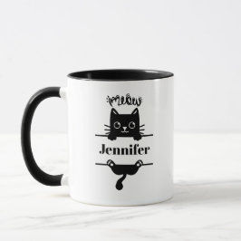 Caneca Preto-Cinto-Branco em Gato Personalizado Branco