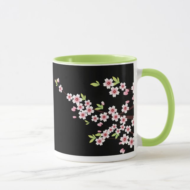 Caneca Preto com Sakura do Blossom da Cereja Rosa e Verde (Direita)