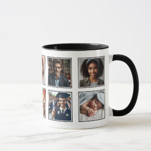 Caneca Preto de Colagem de Fotografias Elegante Personali