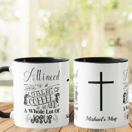 Caneca preto e branco, café e Jesus, cristão