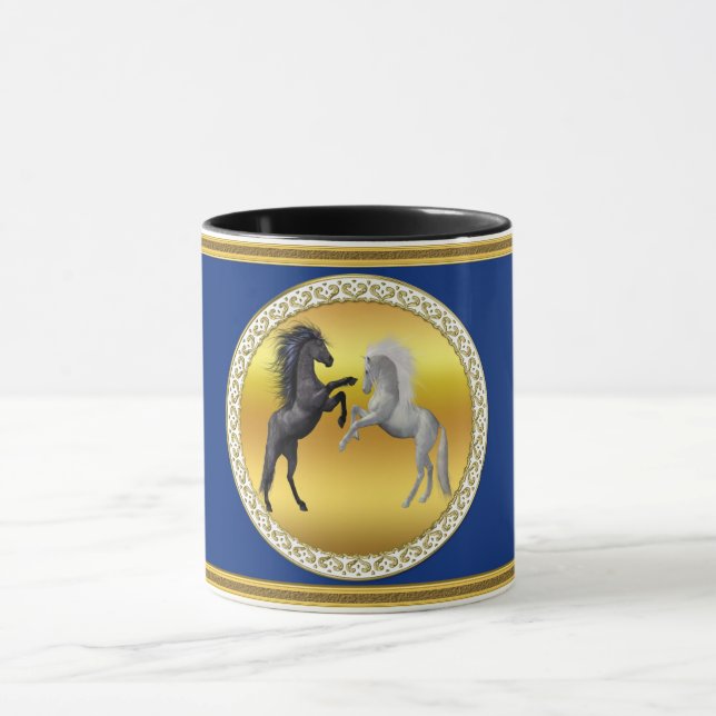 Caneca Preto e branco Cavalo que luta (Centro)