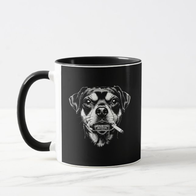 Caneca Preto e Branco com Retrato de Cachorro Fuma (Esquerda)