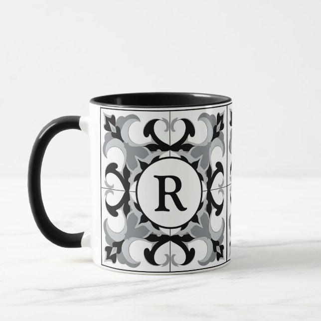 Caneca Preto e Branco Estilo Espanhol com Inicial  (Esquerda)