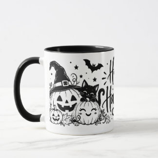 Caneca Preto e Branco Feliz Halloween