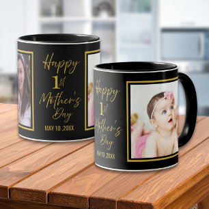 Caneca Preto E Dourado Feliz 1º Dia das Mães 2 Foto  
