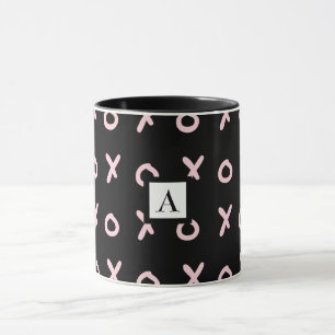 Caneca Preto e Rosa Bebê X O XO XO's Fofo Moderno