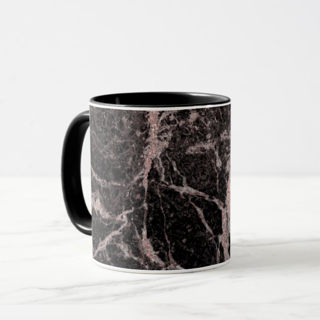 Caneca Preto e Rosa Dourado Rosa Brilho Mármore Glam Mode (Frente Esquerda)
