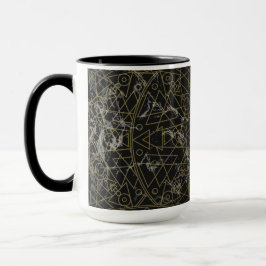 Caneca Preto Geométrico Moderno e Dourado Mandala