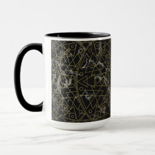 Caneca Preto Geométrico Moderno e Dourado Mandala