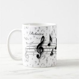 Caneca Preto personalizado e notas musicais cinzentas