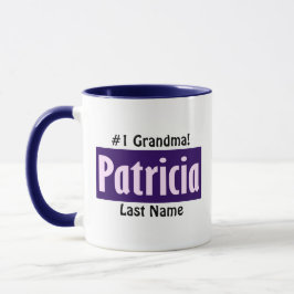 Caneca Preto Personalizado, Rosa, Nome "Patrícia" Roxo