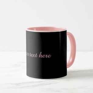 Caneca Preto-preto, acabamento rosa e texto,