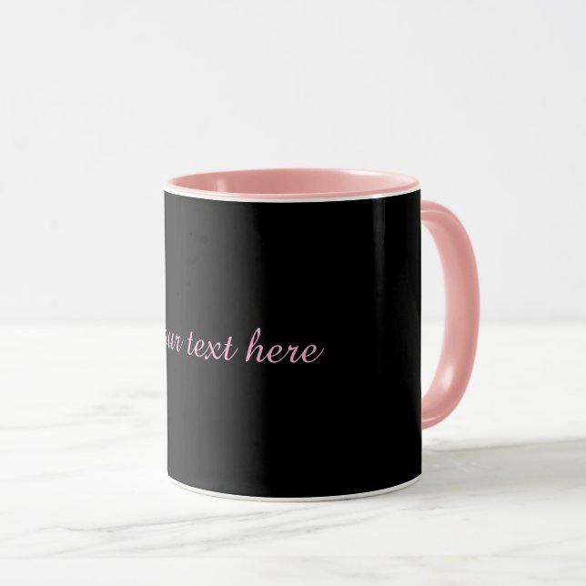 Caneca Preto-preto, acabamento rosa e texto, (Frente Esquerda)