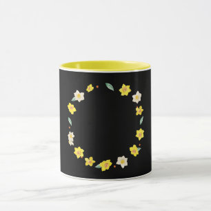 Caneca Preto-preto com flores amarelas,