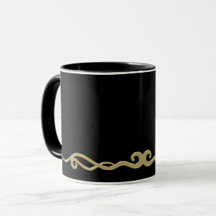 Caneca Preto-preto, simplesmente elegante floreio dourado
