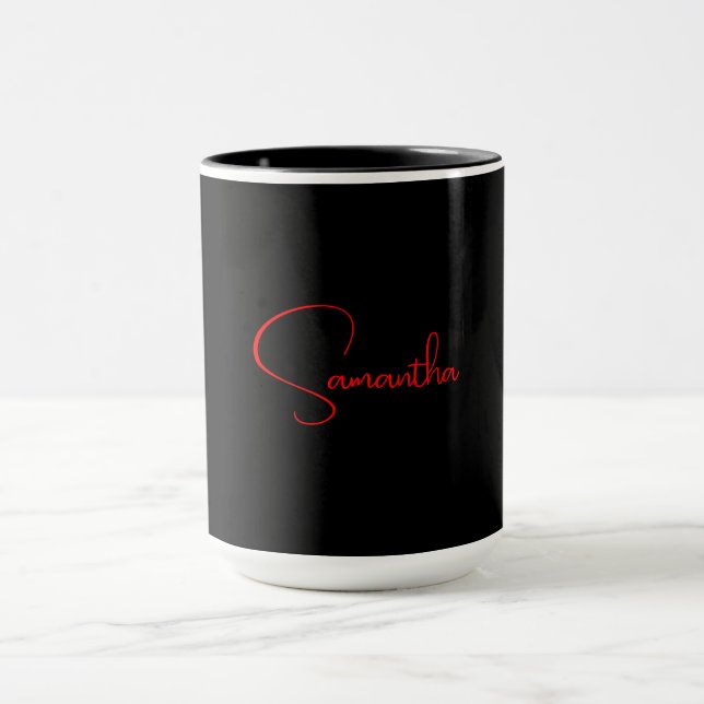 Caneca Preto Vermelho Seu Nome Caligrafia Moderna Minimal (Centro)