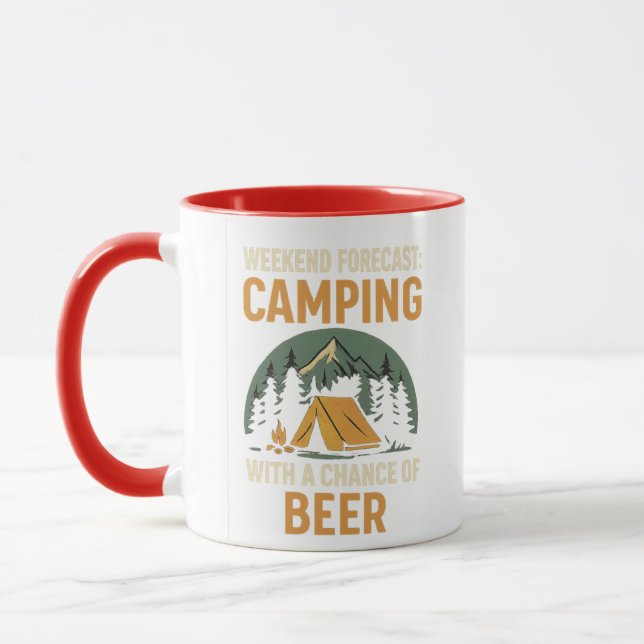 Caneca Previsão de fim de semana acampando com chance de  (Esquerda)