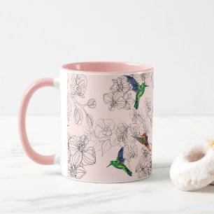 Caneca Primavera - Aves coloridas voando em pintura de or