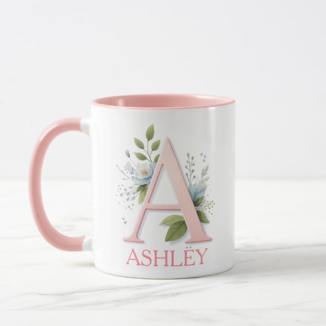 Caneca Primavera Blossom - Letra A personalizada - Nome p (Esquerda)