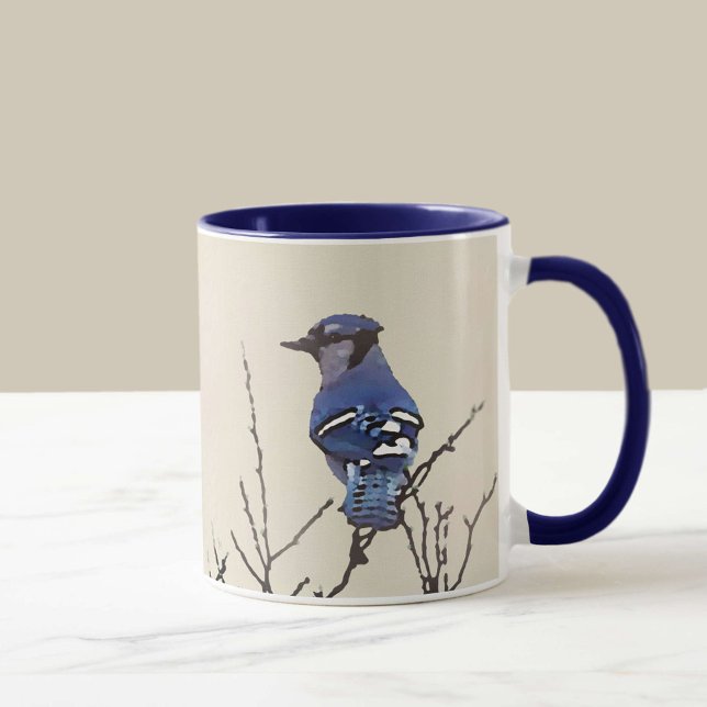 Caneca Primavera Blue Jay Fine Art para amantes de aves (Criador carregado)