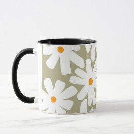 Caneca Primavera daisies padrão retrógrado floral verde