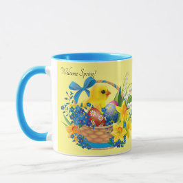 Caneca Primavera de páscoa Ovos Pintinhos Daffodils