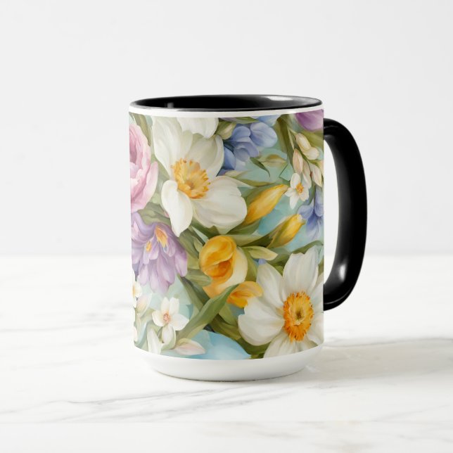 Caneca Primavera. Narciso, Hyacintos, Tulipas, Ovos de Pá (Frente Esquerda)