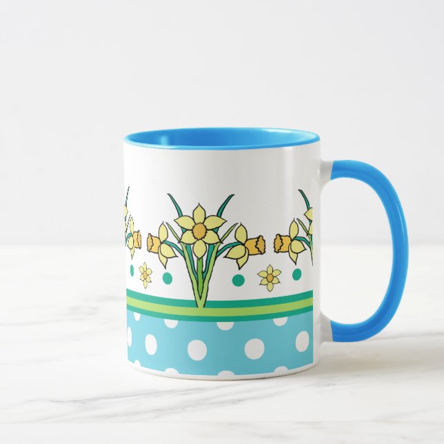 Caneca Primavera Sunshine Daffodil Border, Bolinhas Mug (Direita)