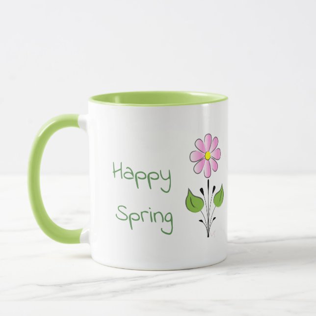 Caneca Primavera verde feliz com ventoinha rosa (Esquerda)