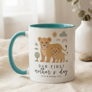 Caneca Primeiro Dia das Mães Leão Mãe Bebê Neutro Suave