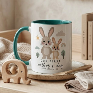 Caneca Primeiro Dia das Mães Mamãe Bunny Neutro Suave