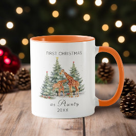 Caneca Primeiro Natal como Tia Watercolor Cute Giraffe